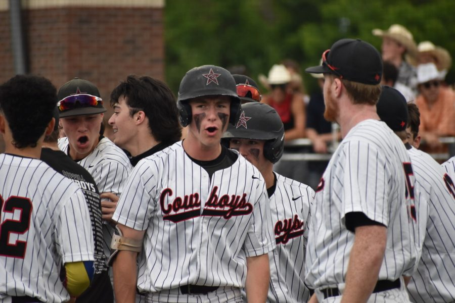 Coppell celebrates its comeback win against Keller on May 28, 2021 at Denton Guyer. The Cowboys host its first home scrimmage of the season tomorrow at CISD Baseball/Softball Complex against Lake Highlands, first pitch at 5 p.m.