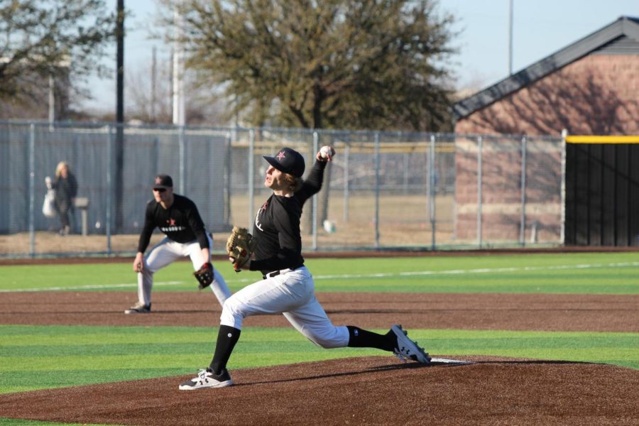 Coppell senior pitcher Jake Maggio pitches at the Coppell ISD Baseball/Softball Complex on Friday. Coppell played Lake Highlands in a scrimmage.