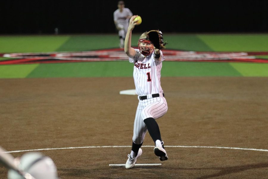Coppell senior Kat Miller pitches against Plano East on Friday at the Coppell ISD Baseball/Softball Complex. The Cowgirls defeated the Panthers, 9-1. 