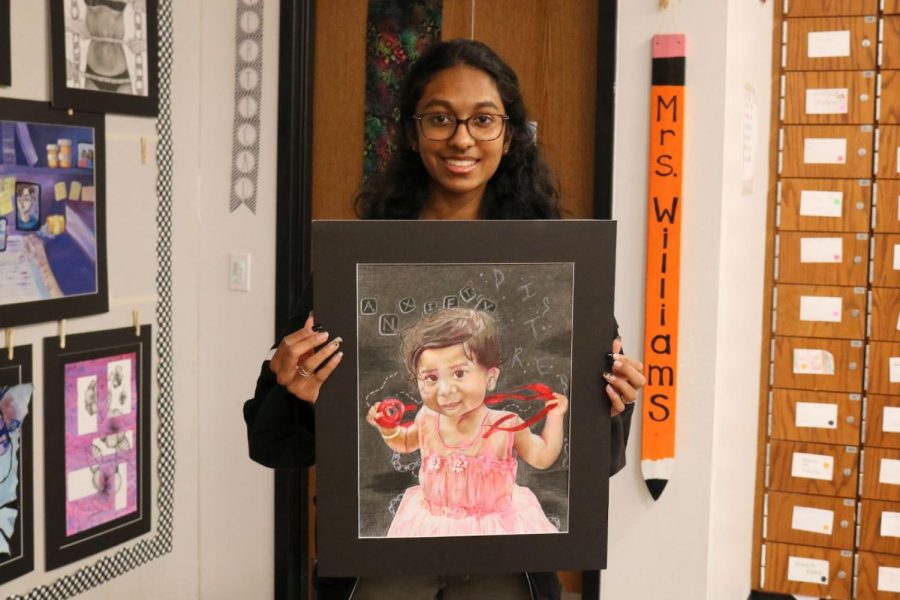 Coppell High School sophomore Tanvi Rudrangi qualified for state for her piece Apprehension at the regional Visual Arts Scholastic Event (VASE).  In addition to Rudrangi, six other CHS students qualified for state, which is April 29-30 at San Marcos High School.