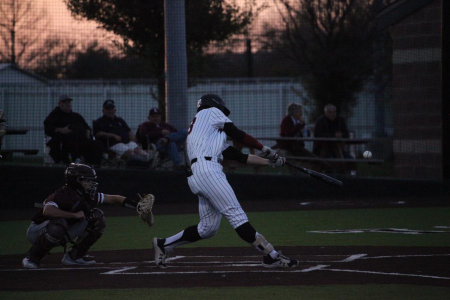 Coppell senior third baseman Walker Polk bats against Lewisville on Wednesday at Coppell ISD Baseball/Softball Complex. The Cowboys defeated the Fighting Farmers, 3-0, behind some fortune in the bottom of the sixth.