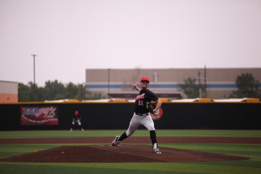 Coppell senior Landry Fee pitches against Rockwall on Saturday at the Coppell ISD Baseball/Softball Complex. The Cowboys host Plano East at 7:30 p.m. on Tuesday at Coppell ISD Baseball/Softball Complex.