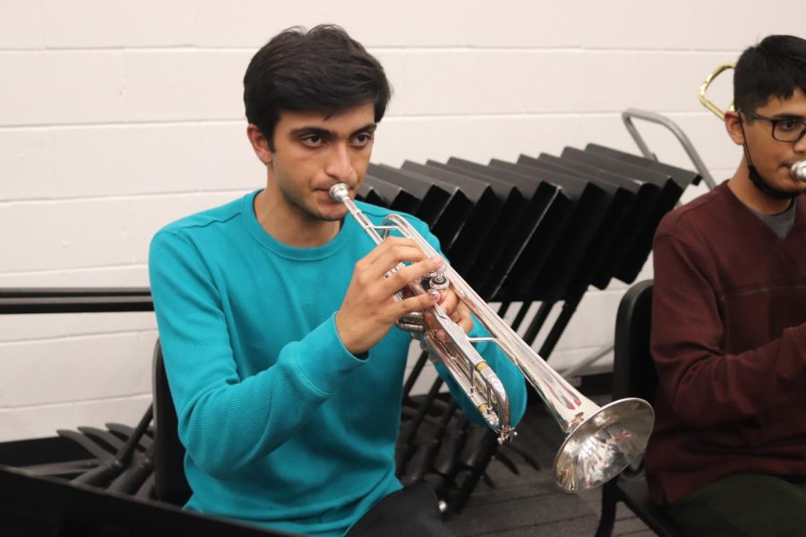 Coppell+High+School+senior+trumpet+section+leader+Zain+Zaidi+practices+in+the+CHS+Band+Hall+on+May+9.+Zaidi+placed+second+in+the+high+school+division+at+the+National+Trumpet+Competition%2C+which+took+place+on+March+30-April+2.