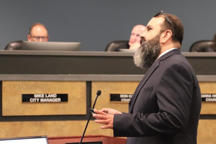 Coppell resident James Ford requests to update the trash and recycle code for the community during the Coppell City Council meeting on Tuesday. The code will be reviewed by the council to determine if amendment is plausible.