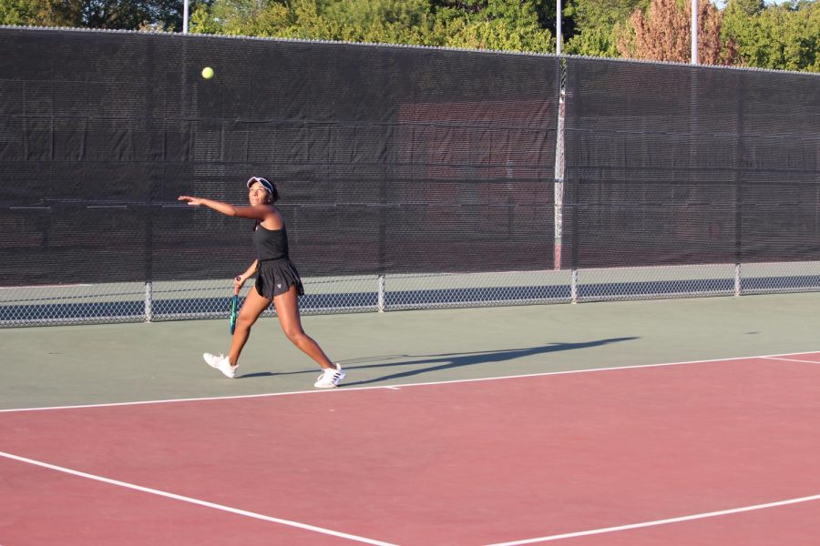 Coppell senior Lakshana Parasuraman plays against Plano in singles, winning 6-0 6-0 on Tuesday at the CHS tennis center. Coppell beat Plano, 17-2. Senior Night is the last home match of the season and celebrates seniors for their last season at Coppell High School. 