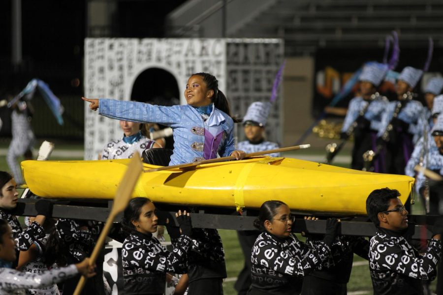 Coppell Band sophomore Madison Tindoc portrays an explorer during finals of the band’s marching show “Archetype” on Oct. 8 at Pennington Field in Bedford. Music For All’s Bands of America Dallas/Fort Worth Regional Championships hosted 24 bands, with Coppell placing fourth.
