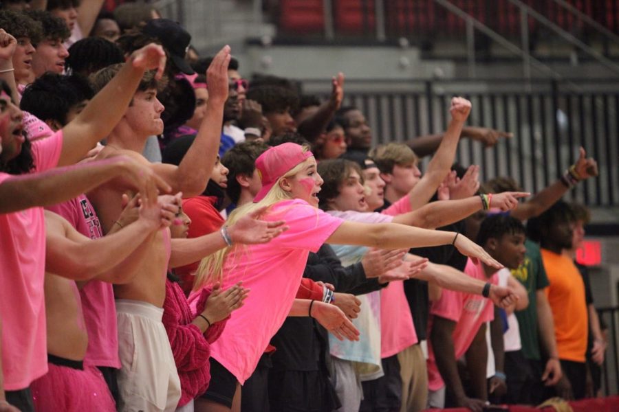 Coppell High School students show their support of the Coppell volleyball team   againstFlower Mound Marcus on Tuesday at CHS Arena. Coppell won against Marcus, 25-15, 23-25, 25-17, 25-19.