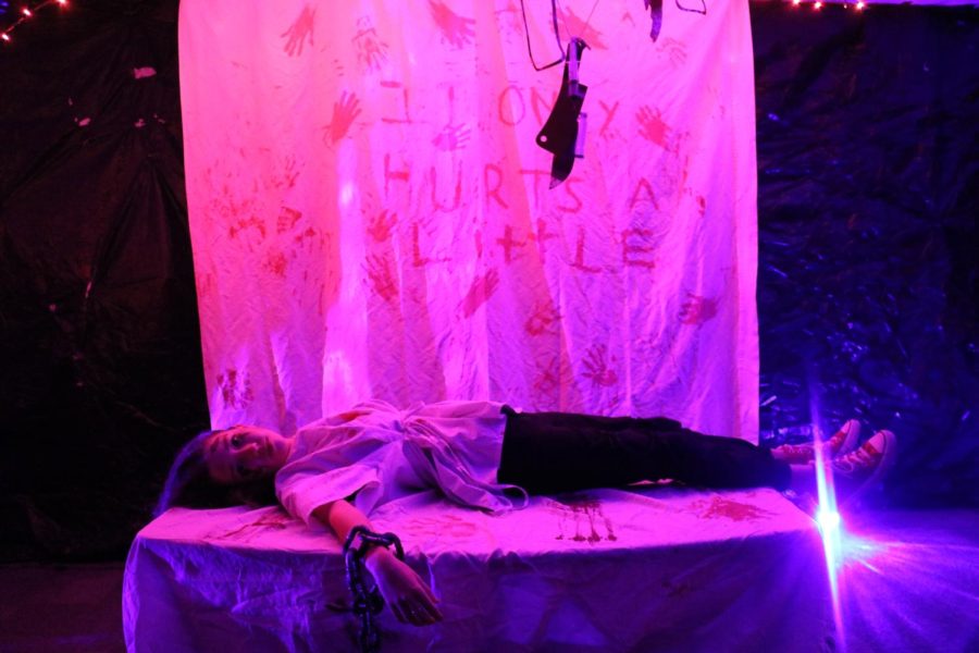 New Tech @ Coppell sophomore Rebekah Liebert acts as the deceased prisoner in the hospital room themed at the annual New Tech High @ Coppell haunted house on Oct. 27. New Tech High @ Coppell hosts its spooky haunted house Halloween week each year for the Coppell community to enjoy.
