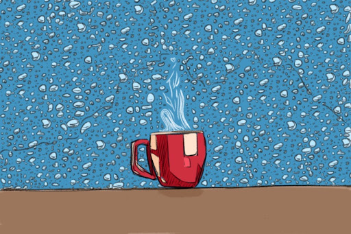 Rain with a side and coffee can make a comfortable ambiance for many. The Sidekick staff writer Aliza Abidi gives thanks to enjoying hot coffee on rainy days for Thanksgiving this year. Avani Munji. 
