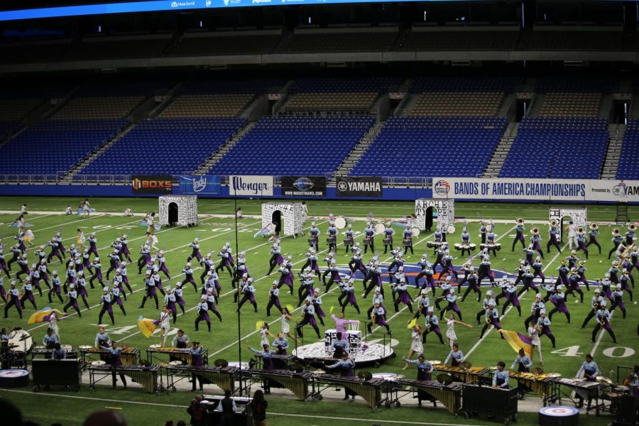 Coppell Varsity Marching Band performs its show with the “Archetype” theme, having a variety of transformations and unique choreography. The band competed at Alamodome in San Antonio on Nov. 5 at the Bands of America Super Regionals Contest. Photo courtesy Samir Koppikar.