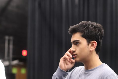 Coppell High School junior Anish Karla talks to club members at the Drama Club meeting at the CHS Black Box on Wednesday. Karla was named one of 14 talents and received the formal title of Texas State Thespian Officer. Aliza Abidi.
