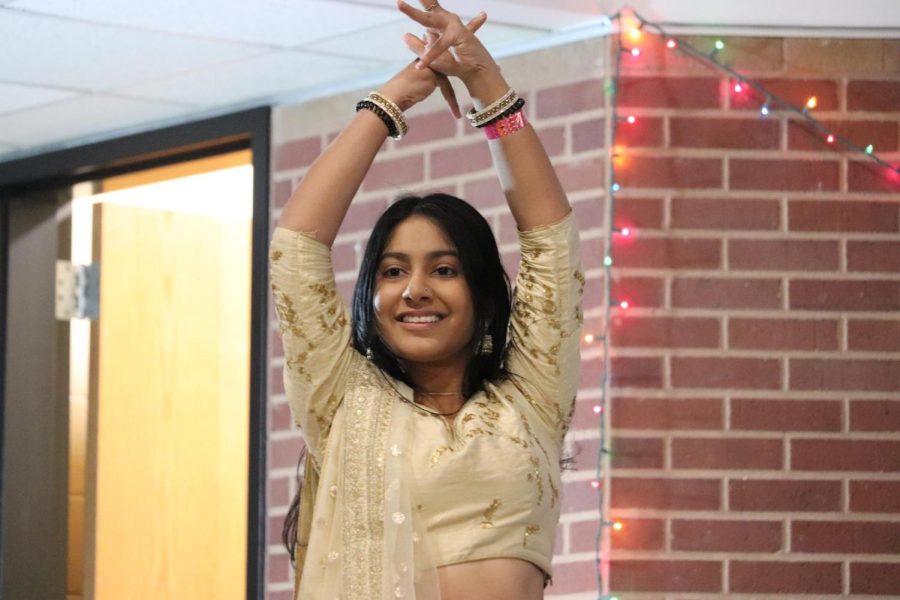 Coppell High School junior Nadia Monani dances to a semi-classical Indian medley in the CHS Commons on Thursday night. The Junior World Affair Council (JWAC) hosted its annual Heritage Night to celebrate the diversity at CHS.