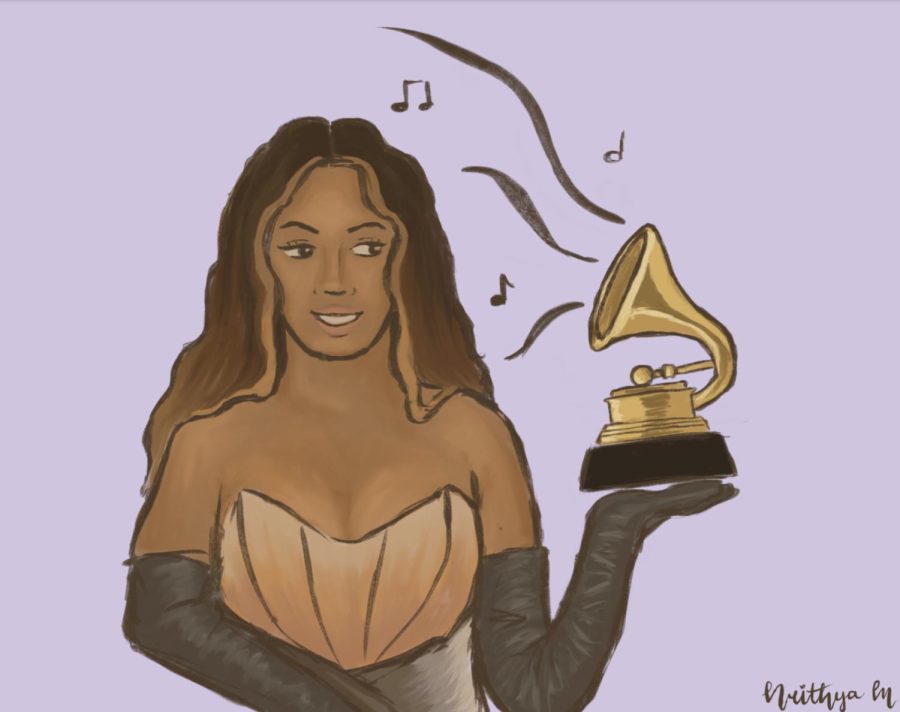 The+65th+Annual+Grammy+Awards+held+on+Feb.+5+was+home+to+many+accomplishments%2C+with+Beyonce+becoming+the+most+awarded+Grammy+artist+and+Kim+Petras+making+history+as+the+first+transgender+woman+to+win+a+Grammy.+The+Sidekick+staff+writer+Anvita+Bondada+takes+a+critical+look+at+the+award+show+and+their+winning+picks.+Graphic+by+Nrithya+Mahesh.+%0A