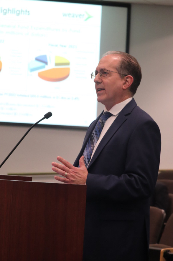 John DeBurro from the audit firm of Weaver presents the results of the annual financial audit on Tuesday to the Coppell City Council. The council was pleased to hear audit was going well with few increases.