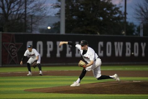 Coppell senior pitcher Andrew Schultz pitches against Marcus at Coppell ISD Baseball/Softball Complex on Tuesday. Coppell lost, 5-0, to Marcus.