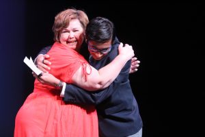 New Tech High @ Coppell senior Aman Chiniwala embraces his Lakeside Elementary fifth grade Math/Science teacher Melissa Warren after his speech honoring her. Coppell ISD held its annual student recognition banquet commending the top 5 percent of the graduating class on Tuesday.