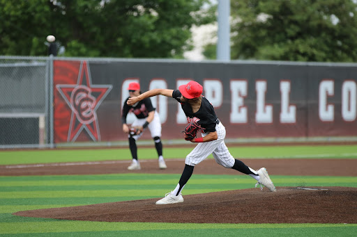 Coppell senior pitcher Brandon Wenzel pitches against Little Elm on Saturday at Coppell ISD Baseball/Softball Complex. Coppell defeated Little Elm, 4-1.
