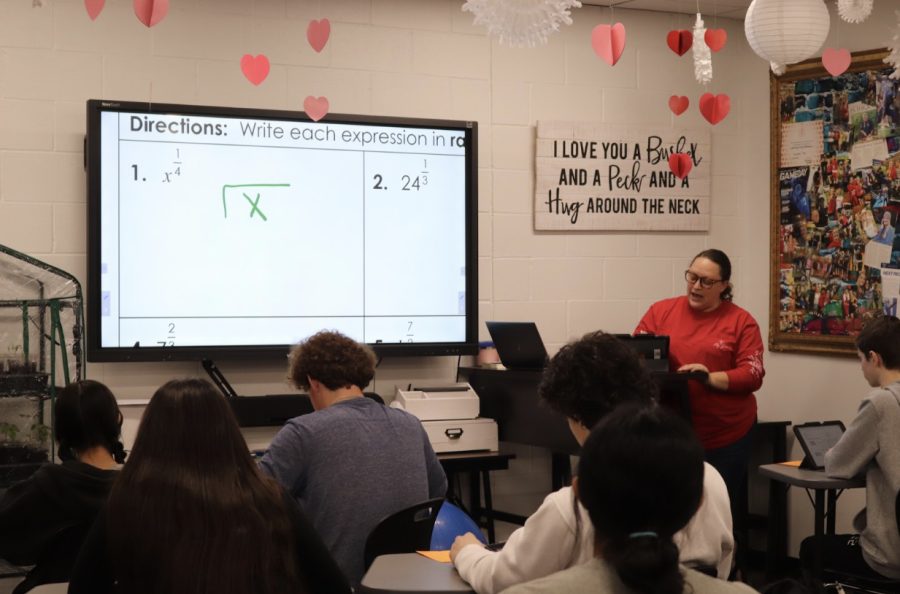 Coppell High School Algebra II teacher Michelle Perk explains how to convert exponents into radical form. Perk began teaching algebra at CHS during the 2021-22 school year.