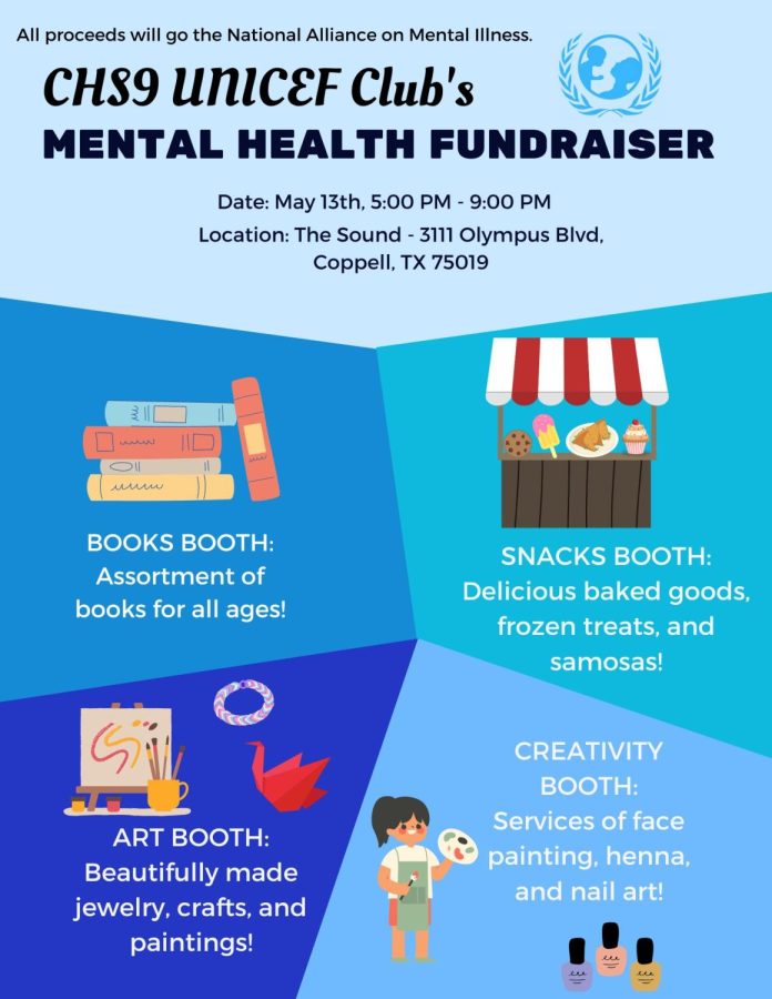 The CHS9 UNICEF Club is hosting a fundraiser for the National Alliance on Mental Illness (NAMI) on Saturday at The Sound. The event is from 5-9 p.m. and volunteers will run four different booths for community members to purchase from. Photo courtesy Samanvi Sadak