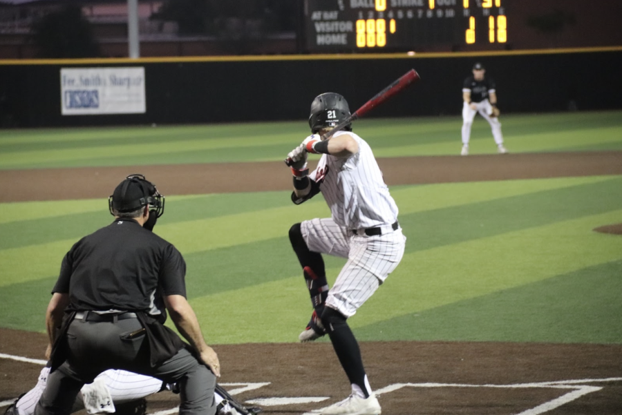 Coppell+senior+pitcher+Andrew+Schultz+prepares+to+bat+at+the+Coppell+ISD+Baseball%2FSoftball+Complex+on+Friday.+Coppell+lost+to+Guyer%2C+6-0+in+the+Class+6A+Region+I+bi-district+best-of-3+series+Game+2.