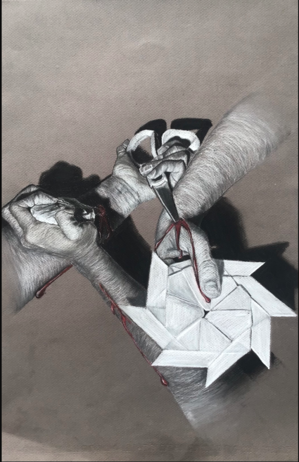 Freshman Sandhya Karthick advanced to state for her work “Mutual Destruction” in the 2023 Visual Arts Scholastic Event. VASE is a competition held every year in Texas to recognize distinguished artists across regions.