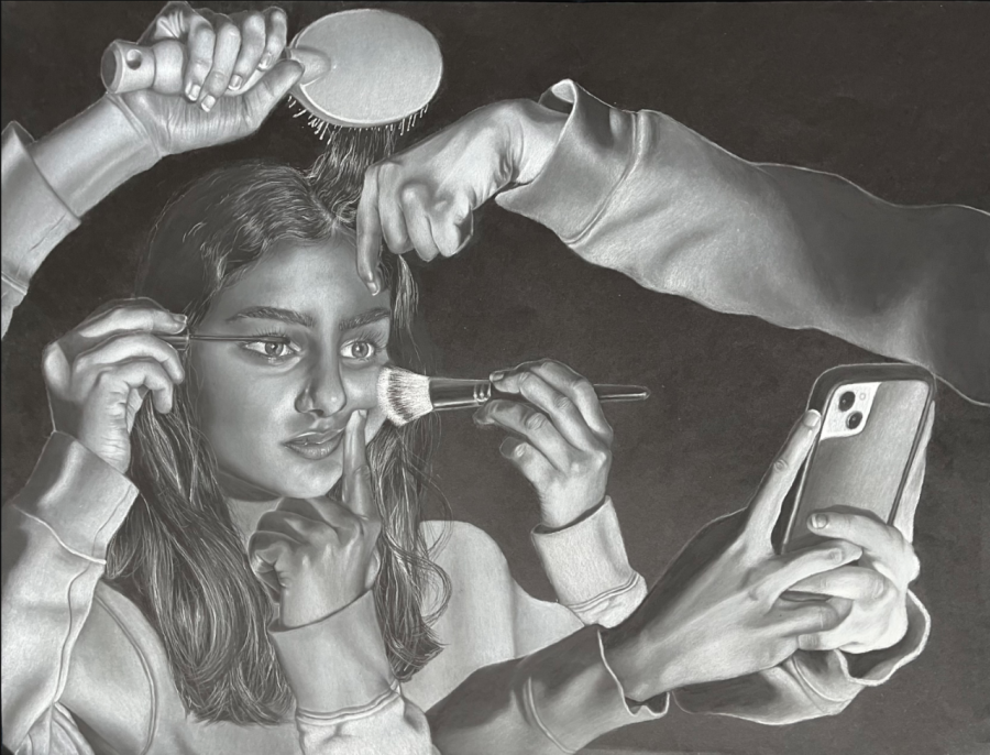 Freshman Shruti Pritmani advanced to state and won a state medal for her work “Putting On A Mask” in the 2023 Visual Arts Scholastic Event. VASE is a competition held every year in Texas to recognize distinguished artists across regions. 