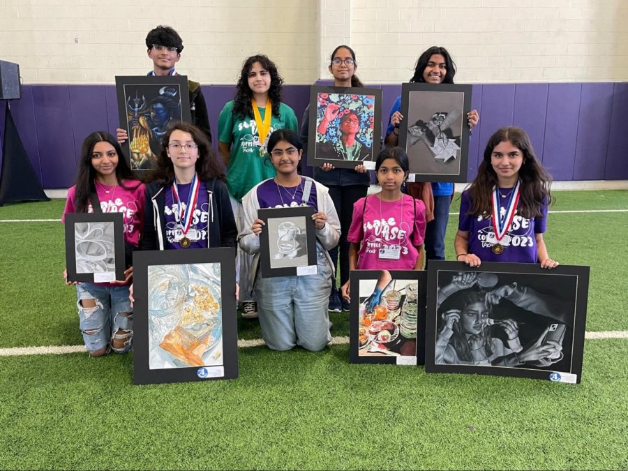 Nine+CHS9+art+students+advanced+to+the+Visual+Arts+Scholastic+Event+%28VASE%29+held+in+San+Marcos+on+April+28.+Freshmen+Aarush+Gotur%2C+Spyridoula+Angeli+and+Shruti+Pritmani+received+state+medals%2C+with+Safiya+Azam+receiving+the+highest+honor+of+a+Gold+Seal.