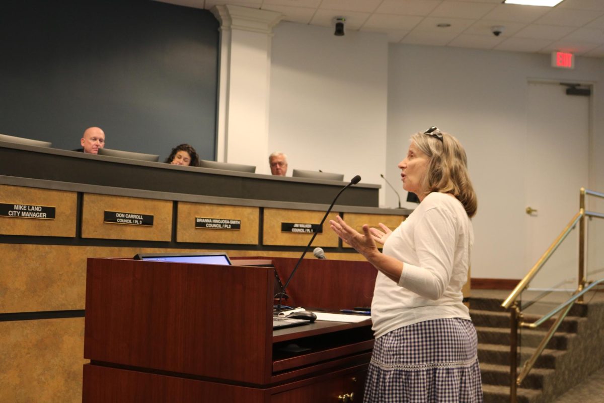 Coppell resident Barbara Bailey explains her concerns about the advances in tax rates in the city. On Tuesday, Coppell City Council approved the fiscal year 2023-24 proposed tax rate and municipal budget.
