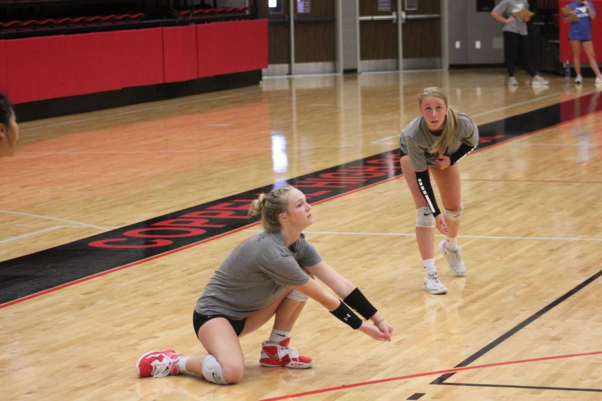 Coppell senior libero Kathryn McDonald digs in the back row on Aug. 5  at CHS Arena during a scrimmage against Highland Park. The Coppell volleyball team faces Royse City tonight at 6:30 p.m. in the first home preseason game.