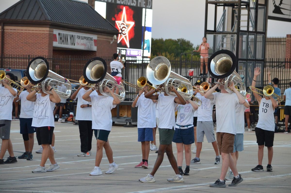 The Coppell High School Band practices in the CHS parking lot on Sept. 7 with temperatures hitting 104 degrees. High temperatures have hit Coppell throughout the summer.