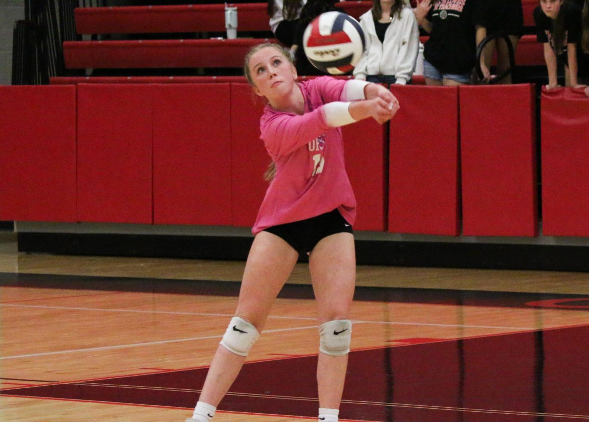 Coppell sophomore defensive specialist Molly Williams digs against Hebron at CHS Arena on Tuesday. The Cowgirls lost to the Hawks, 25-16, 25-10, 24-26, 11-25, 15-11, after a close back and forth match.