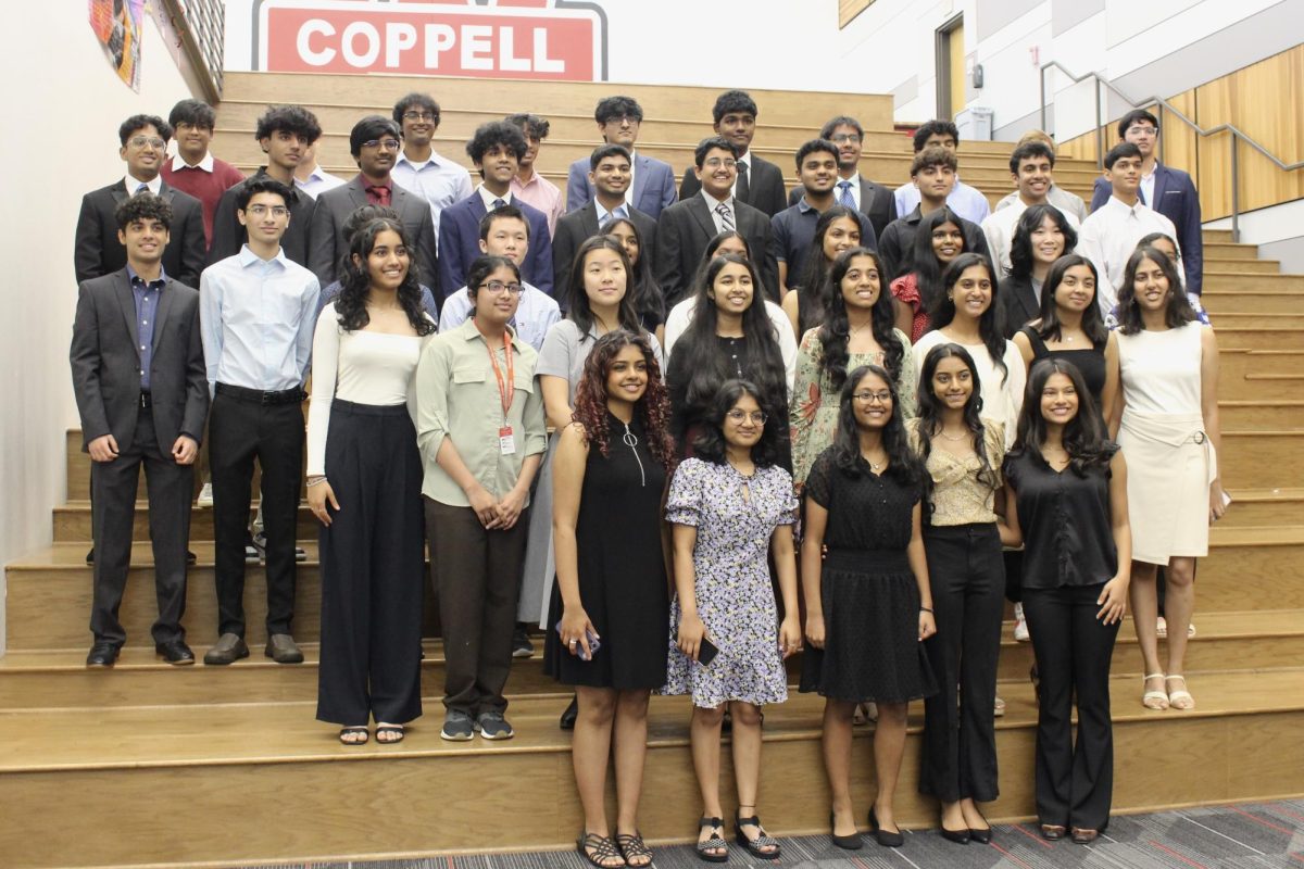 Coppell ISD National Merit semifinalists stand together for a group photo at the recognition breakfast at Coppell Middle School West on Sep. 15. The breakfast celebrated the 49 National Merit Semifinalists from Coppell High School and New Tech High @ Coppell.