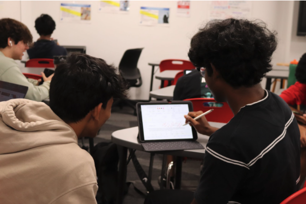 AP Precalculus students collaborate on an assignment during Karie Kosh’s seventh period on Tuesday. Coppell High School introduced AP Precalculus to its curriculum for the 2023-24 school year. 