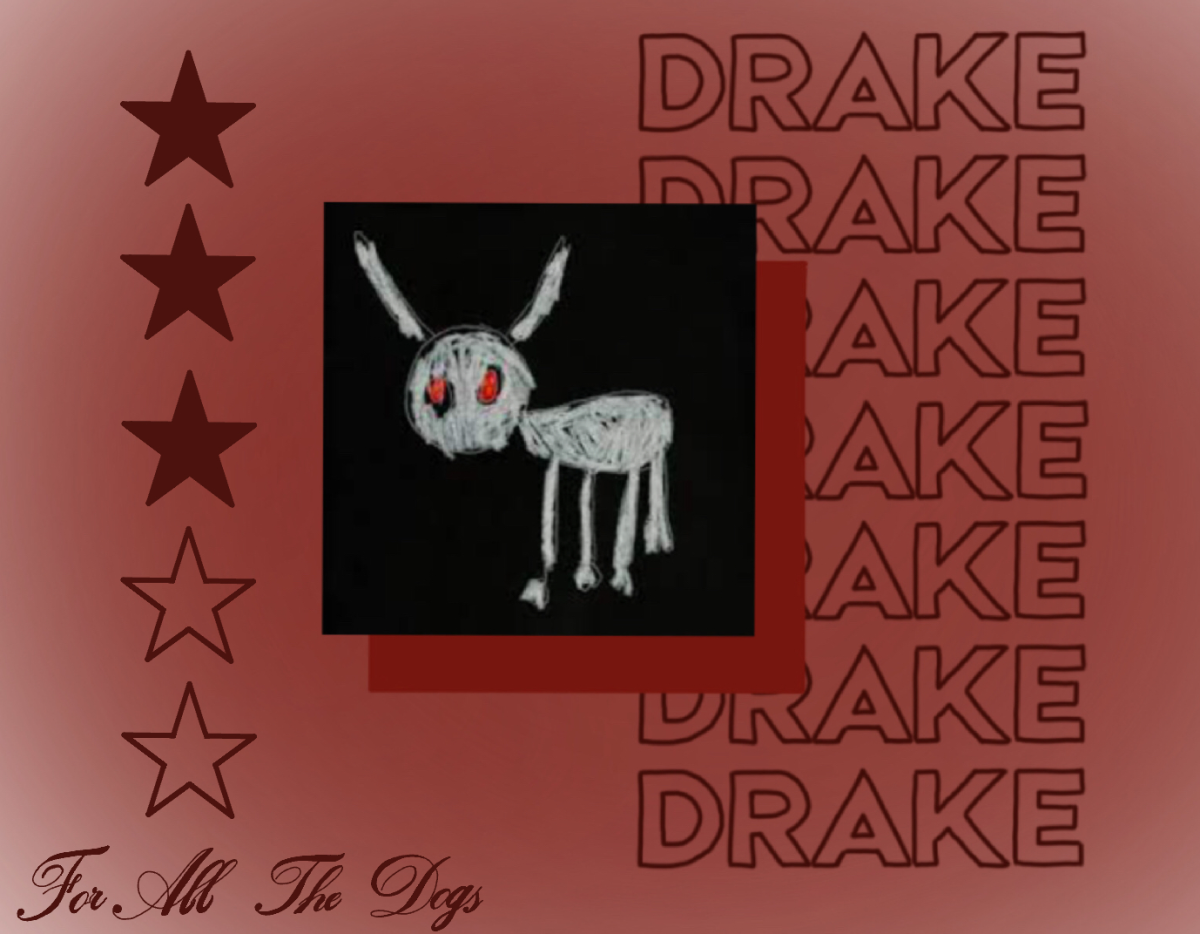 Popular artist and rapper Drake released his highly-anticipated album For All the Dogs on Oct. 6. In reviewing this latest musical offering, The Sidekick staff writer Taylor Pham delves into how the album applauds the inclusion of impressive features, including SZA on Rich Baby Daddy, which add depth and diversity to the tracks, while critiquing the albums length, writing that 23 tracks is excessive. Graphic by Pranavi Ramineni  