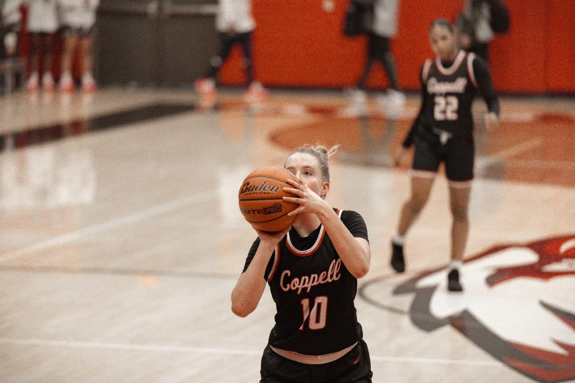 Coppell junior guard Landry Sherrer shoots a free throw at Argyle on Friday. The Cowgirls play Byron Nelson in their first home game of the season tonight at 7:30 p.m. at CHS Arena. Photo courtesy Lindsey Sherrer.