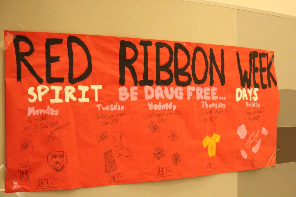 From the week of Oct. 23-27, students and faculty at the CHS9 campus participated in Red Ribbon Week, enforcing the elimination of drug use among teenagers. The mission at CHS9 is to help students identify the dangers and potential threats that using drugs would impact their lives. Photo by Rhea Choudhary.