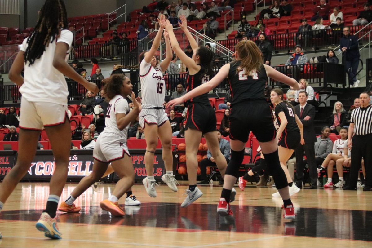 Coppell senior guard Atia Medenica shoots against Flower Mound Marcus on Jan. 19 at CHS Arena. Coppell hosts Flower Mound today at 6:15 p.m. at CHS Arena.