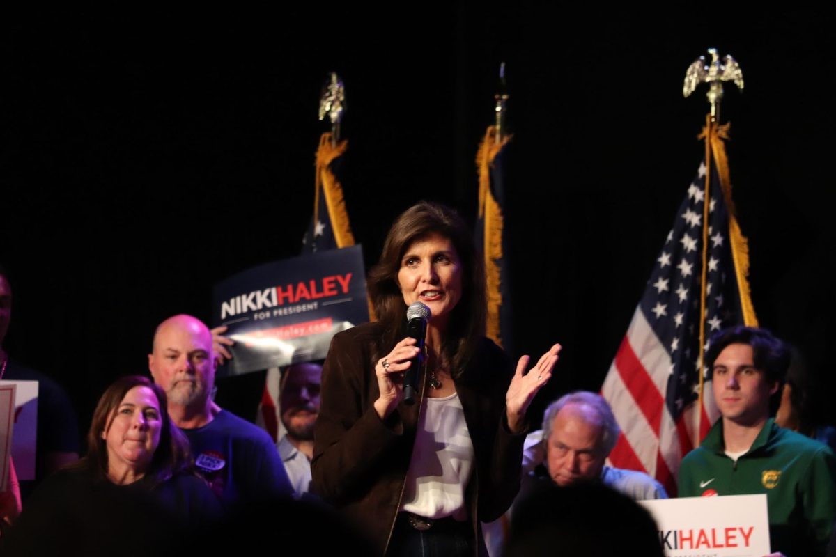 Former U.N. ambassador and former two-term South Carolina Gov. Nikki Haley addresses supporters at a rally event in the South Side Music Hall on Thursday. Haley campaigned in Dallas as part of her 2024 presidential campaign as a Republican candidate.
