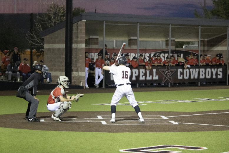 Senior Noah Hoenig steps up to the plate on Friday against Flower Mound Marcus at Coppell ISD Baseball/Softball Complex on Saturday. The Marauders defeated the Cowboys 7-4.