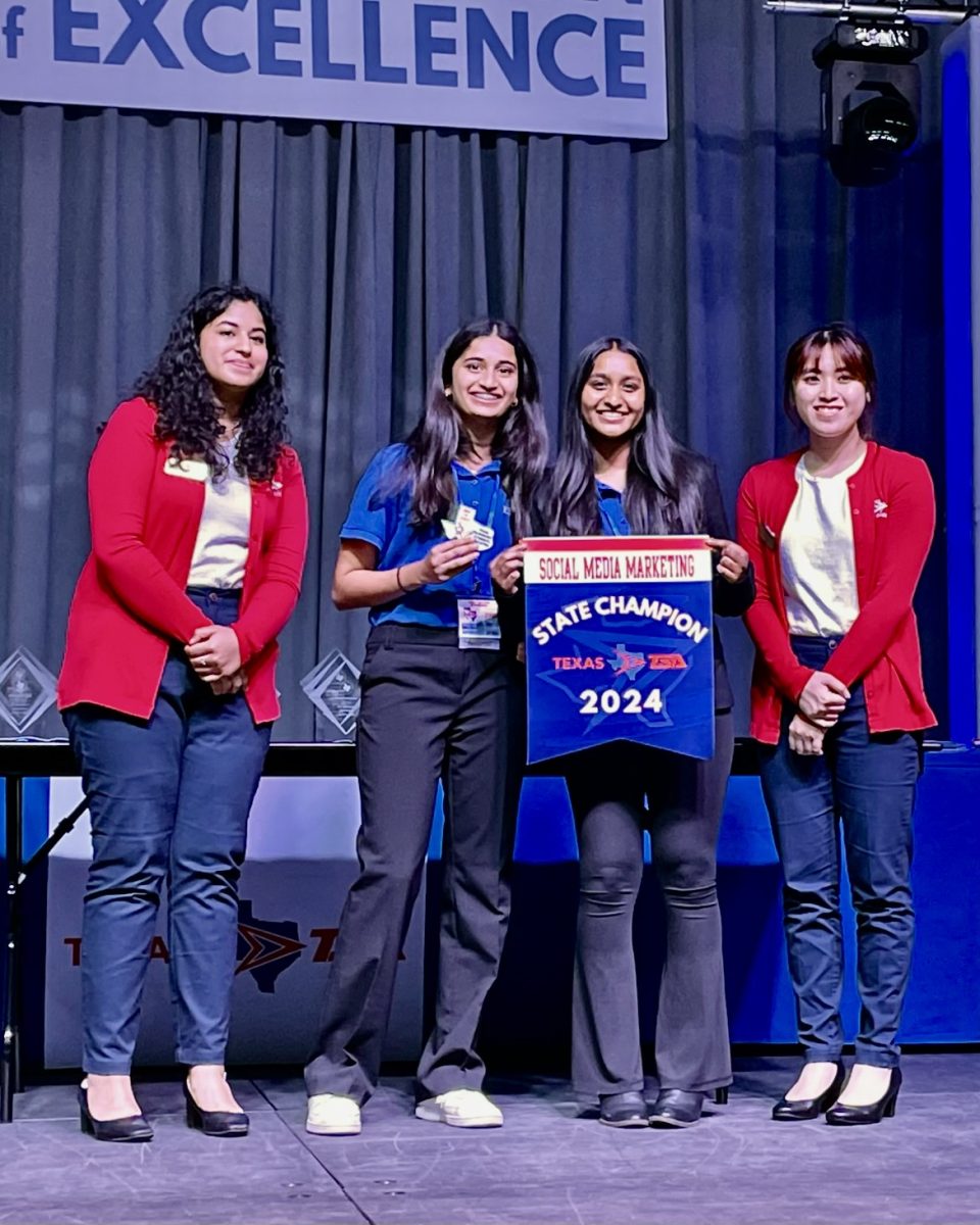 CHS9 Technology Student Association attended the TSA State Conference on April 4-6 with freshmen Lasya Pillamari and Sahana Gaddam claiming the state championship for Social Media Marketing. Photo courtesy Chad Price.