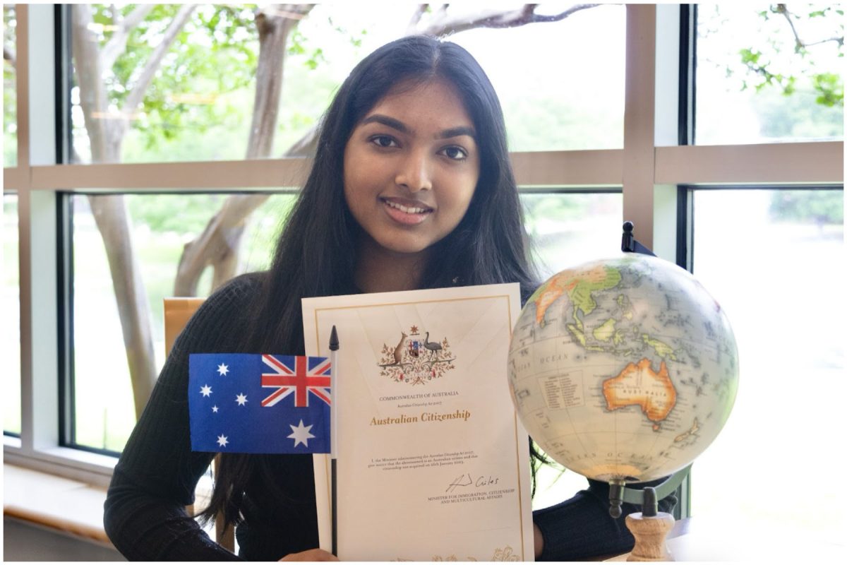 Coppell High School sophomore Arya Joseph and her family migrated from Australia to Texas this year. Although Joseph experienced frustrations in moving to a new continent, she also discovered America and is continuing her journey. Photo illustration by Katie Park.
