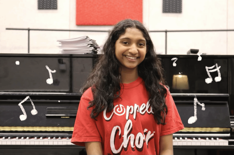 CHS9 student Ravali Mocharla has an ambition for singing and has performed in numerous musical events in Dallas as well as Coppell Choir. Mocharla joined the choir at Coppell Middle School West and has taught herself how to play the piano. Photo illustration by Sofia Exposito
