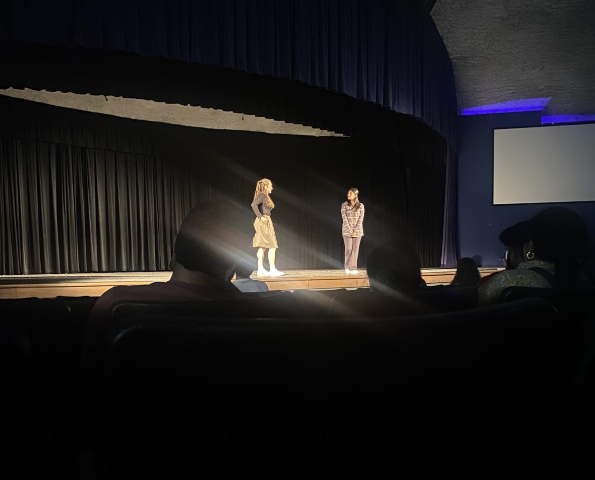 CHS9 actresses Riley Hudnall (left) and Prajna Boddeti (right) perform “The Audition” in the CHS9 Auditorium on May 10. “The Audition” captures the frantic environment surrounding the process of auditioning for a play.