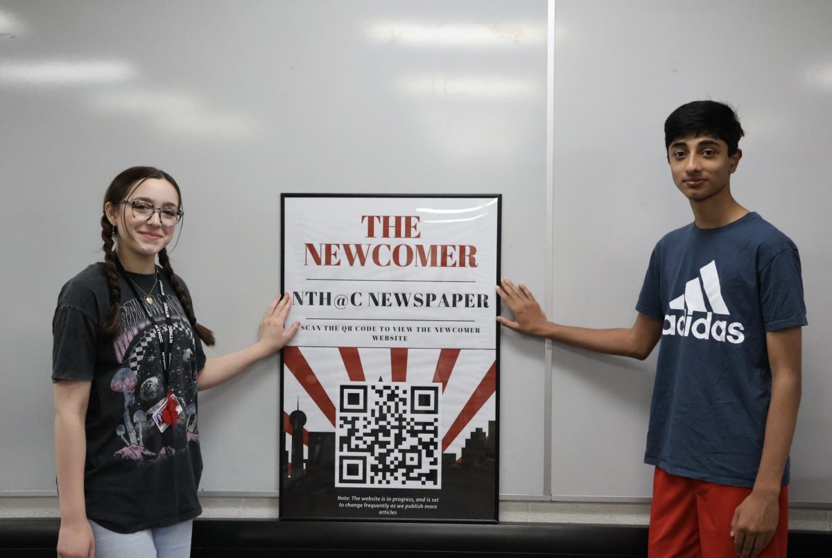 New Tech High @ Coppell launched its first online news site, The Newcomer, on Feb. 21. NTH@C sophomore Olivia Guerra and freshman Arjun Madhu are the co-editors-in-chief of the program. Photo by Ishana Sharma