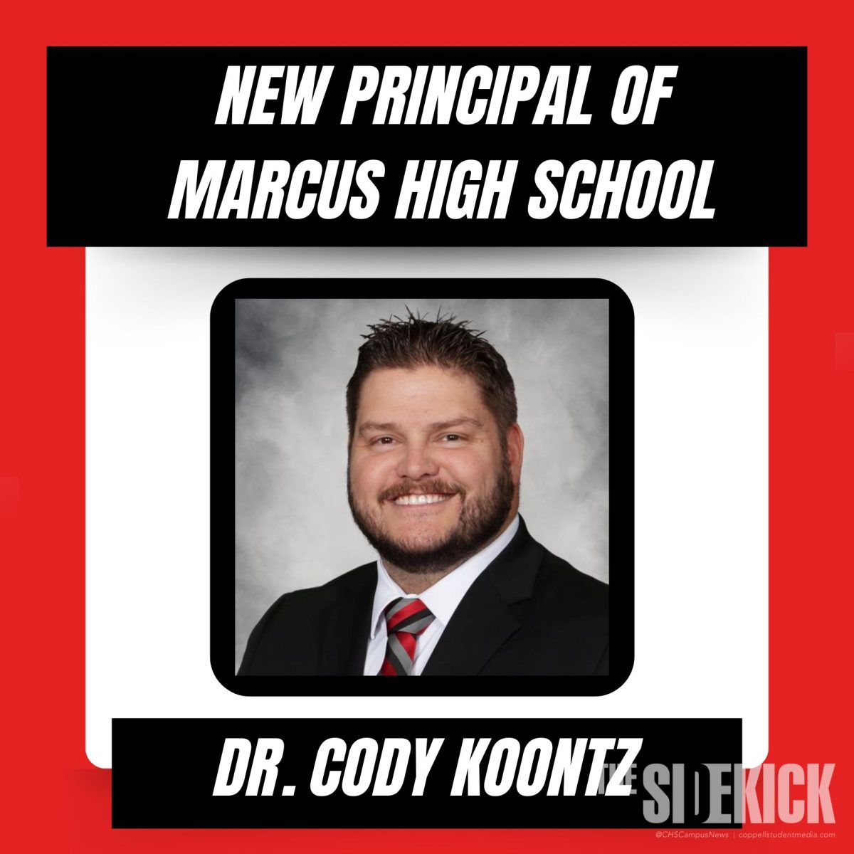 On+May+13%2C+CHS9+Principal+Dr.+Cody+Koontz+was+named+principal+of+Flower+Mound+Marcus+High+School.+Koontz+is+the+first+and+only+principal+of+CHS9.
