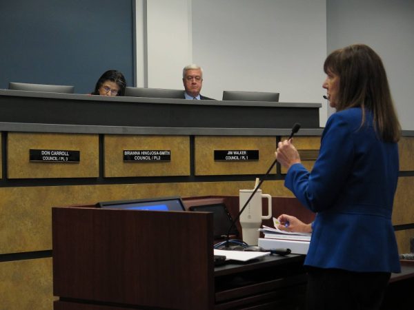 Coppell director of finance Kim Tiehen proposes an updated tax municipal budget for 2025 at the city council meeting on Tuesday. While the budget was rejected, the tax rate was approved unanimously. 