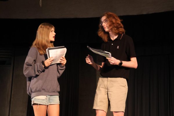 CHS9 students Claire McSpadden and Dee Raibourn rehearse “The Legend of Sleepy Hollow” in the Dome on Sept. 16. The show is set to be performed Oct. 24, 25, 26 at 7 p.m. in the CHS9 Dome. 
