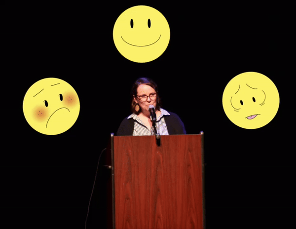 Author Raina Telgemeier thanks the crowd for attending her book signing event. Telgemeier held an hour-long career talk and book signing event at the Coppell Arts Center. Photo illustration by Safiya Azam.
