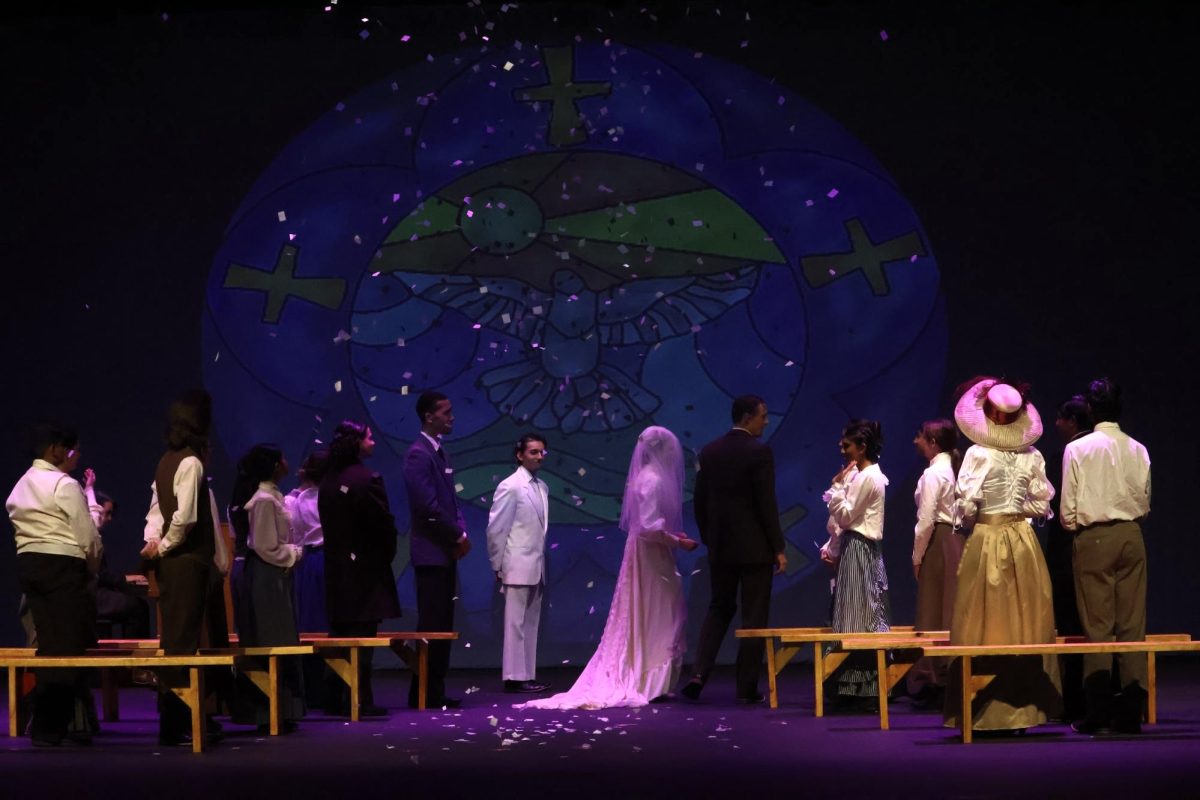 The cast of CHS production “Our Town” performs the wedding of George Gibbs and Emily Webb scene. The Cowboy Theatre Company Main Stage Productions’ fall show “Our Town” ran in the CHS Auditorium from Sept. 19-21.