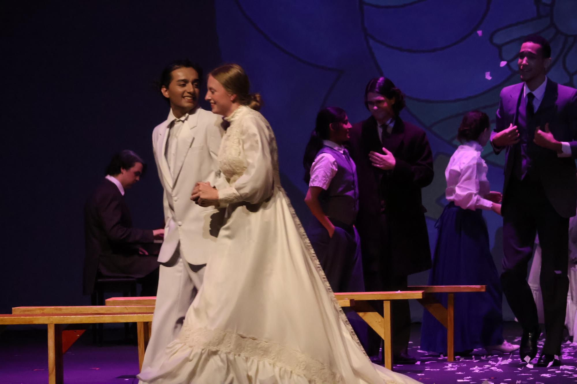 The cast of Coppell High School production “Our Town” performs the wedding of George Gibbs and Emily Webb scene. The Cowboy Theatre Company Main Stage Productions’ fall show “Our Town” ran in the CHS Auditorium from Sept. 19-21. 